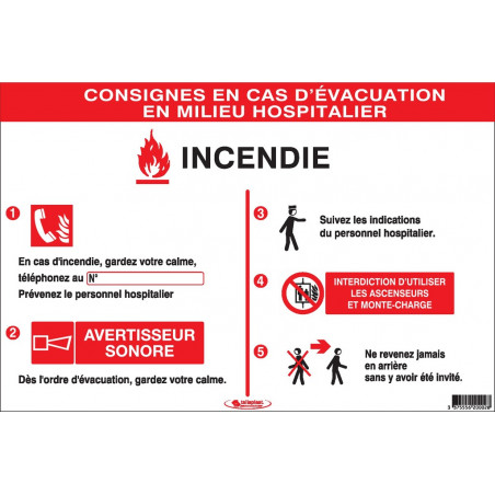 CONSIGNES INCENDIE EN MILIEU HOSPITALIER 450X300mm