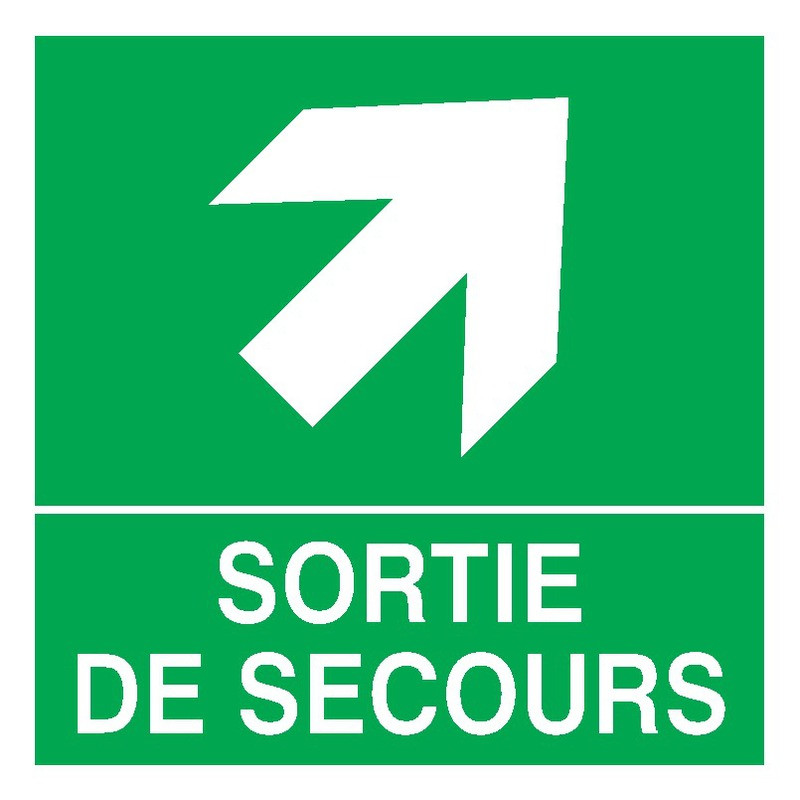 SORTIE DE SECOURS FLECHE EN HAUT A DROITE 200x200mm