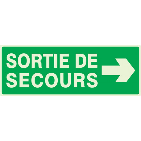 SORTIE DE SECOURS FLECHE A DROITE LUMINESCENT 330x200mm