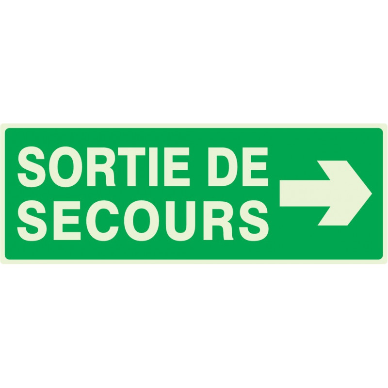 SORTIE DE SECOURS FLECHE A DROITE LUMINESCENT 330x75mm