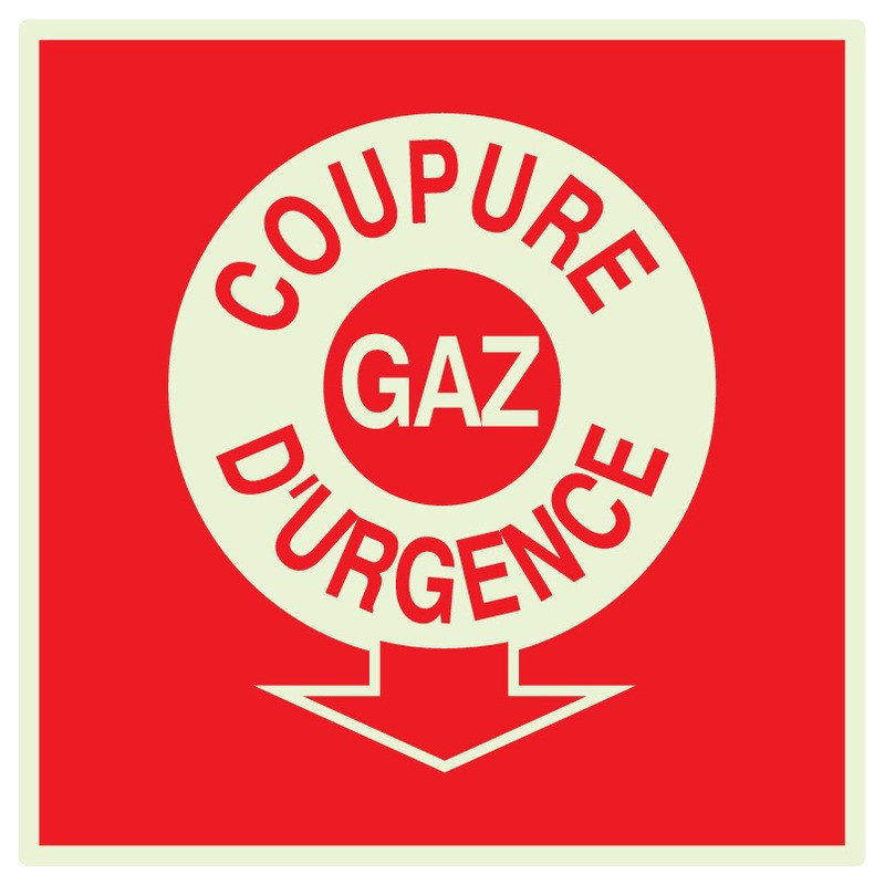 COUPURE GAZ D'URGENCE LUMINESCENT 200x200mm