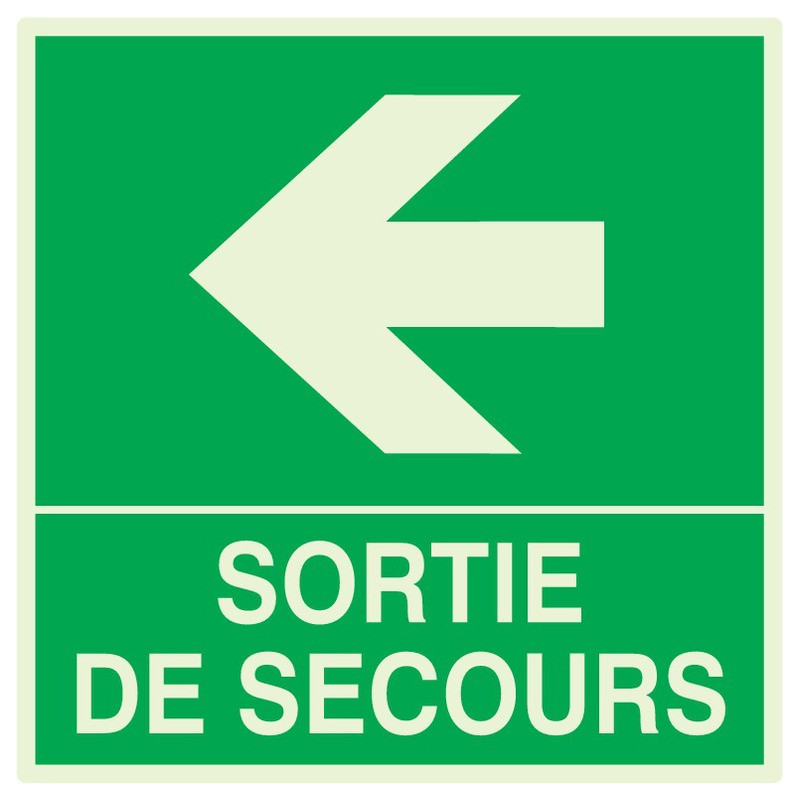 SORTIE DE SECOURS FLECHE A GAUCHE LUMINESCENT 200x200mm